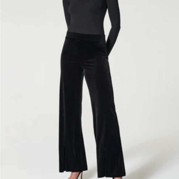 SPANX Black Velvet Split Hem Wide Leg Pants - Picture 9 of 9